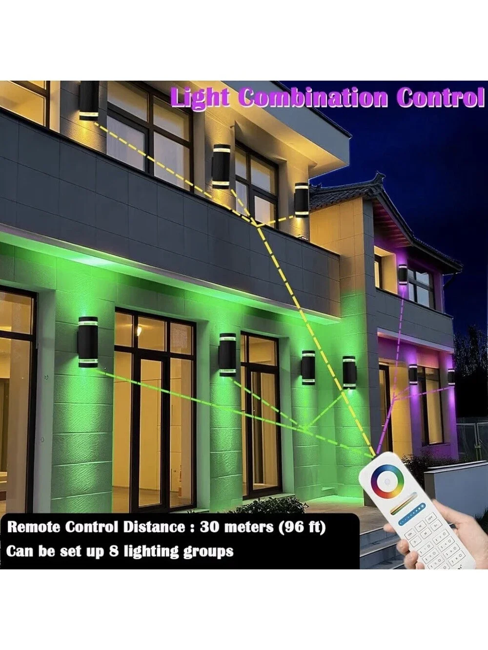 Color Changing RGB Outdoor Wall Lights - 2 Pack Modern Exterior Sconces